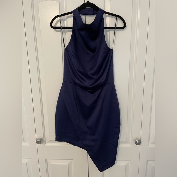 ELLIATT Camo Asymmetrical Satin Halter Dress in Navy Size Medium - Picture 3 of 8